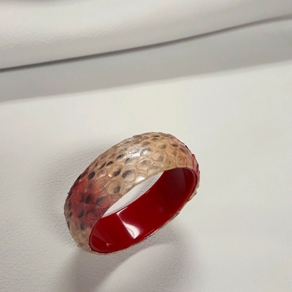 Hand Painted/ Python Snakeskin Chunky Bangle Bracelet / Pink/ Red - Picture 15 of 15